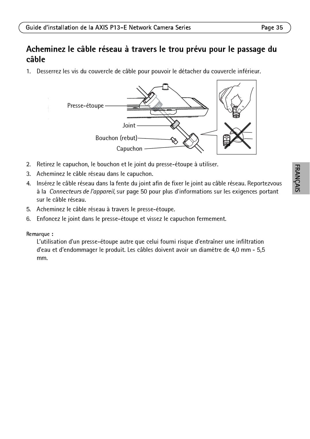 Axis Communications P13-E, P1343-E, P1347-E manual Remarque 