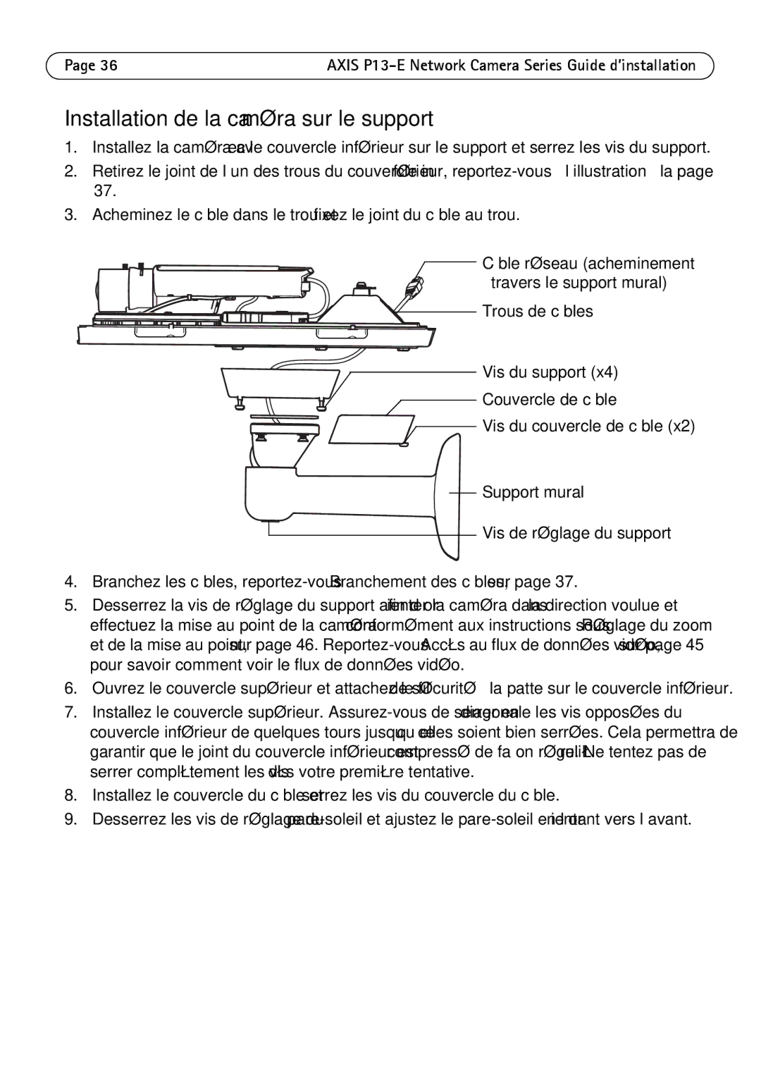 Axis Communications P1343-E, P1347-E, P13-E manual Installation de la caméra sur le support 