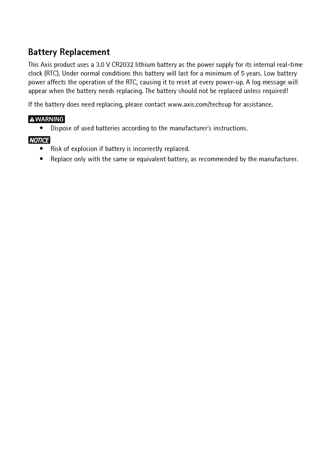 Axis Communications P1347-E, P1343-E, P13-E manual Battery Replacement 