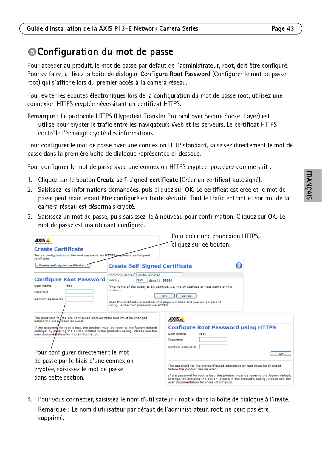 Axis Communications P1347-E, P1343-E, P13-E manual Configuration du mot de passe 