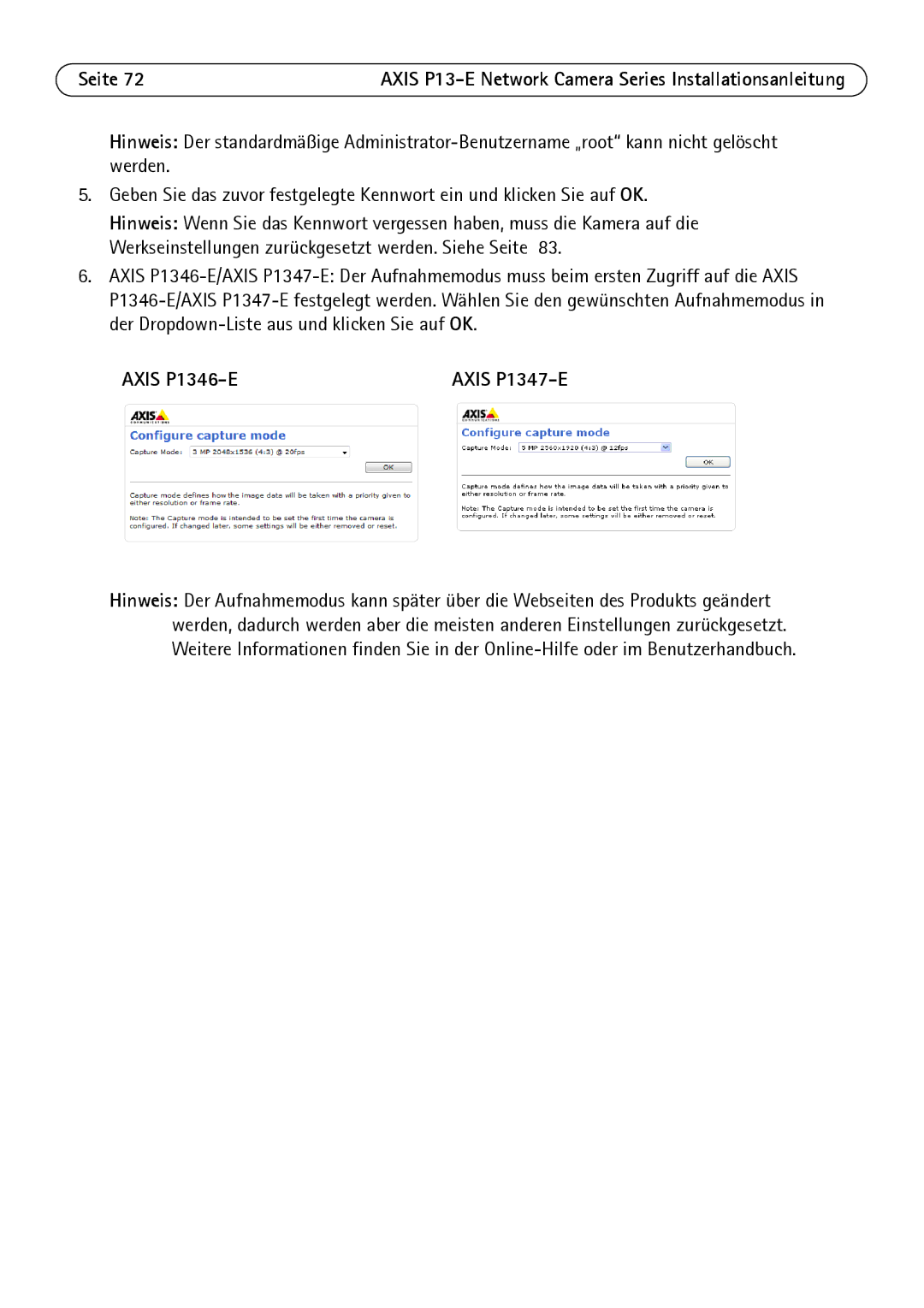 Axis Communications P1343-E, P1347-E, P13-E manual Axis P1346-E 