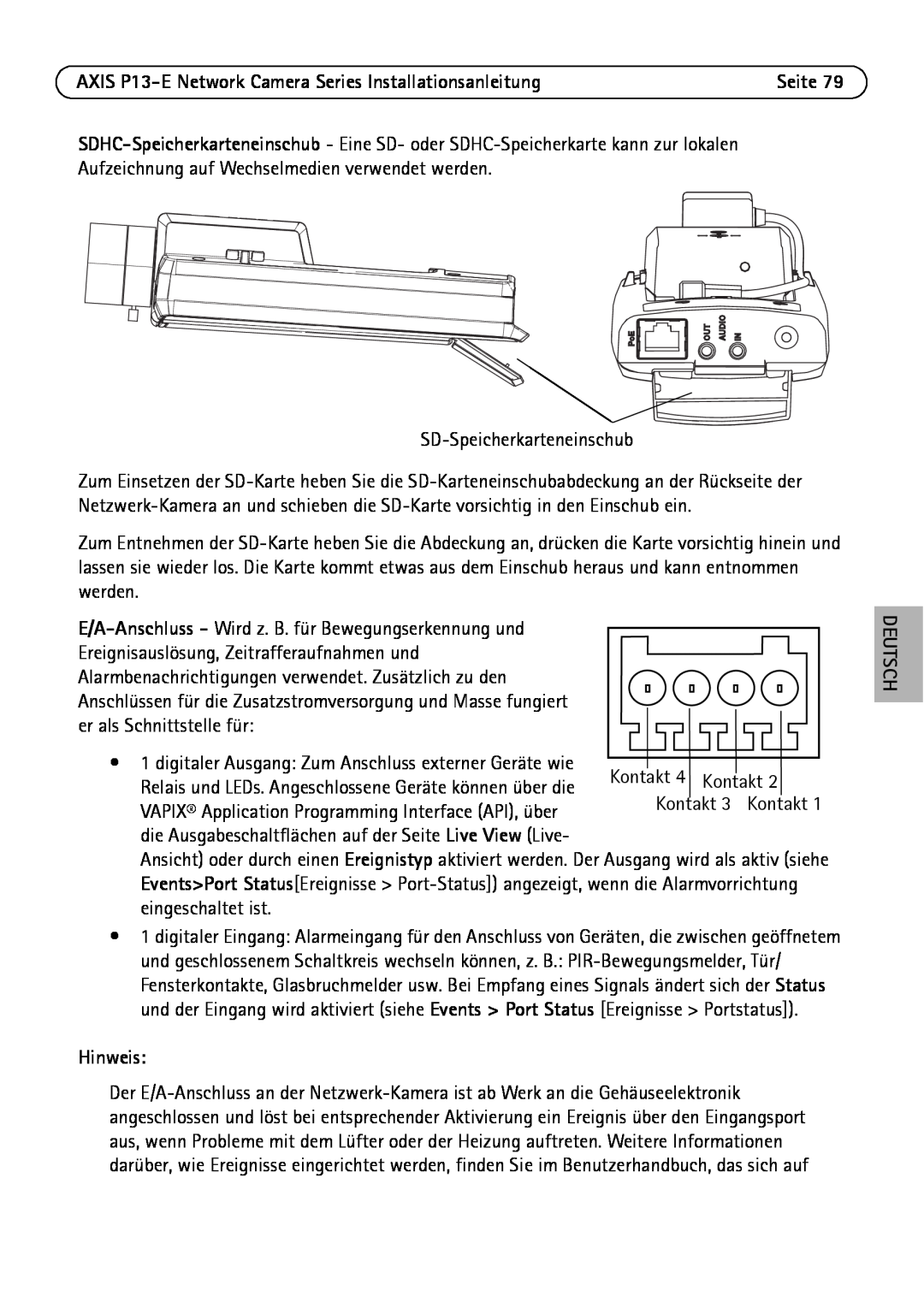 Axis Communications P1347-E, P1343-E, P13-E manual Hinweis, Deutsch 