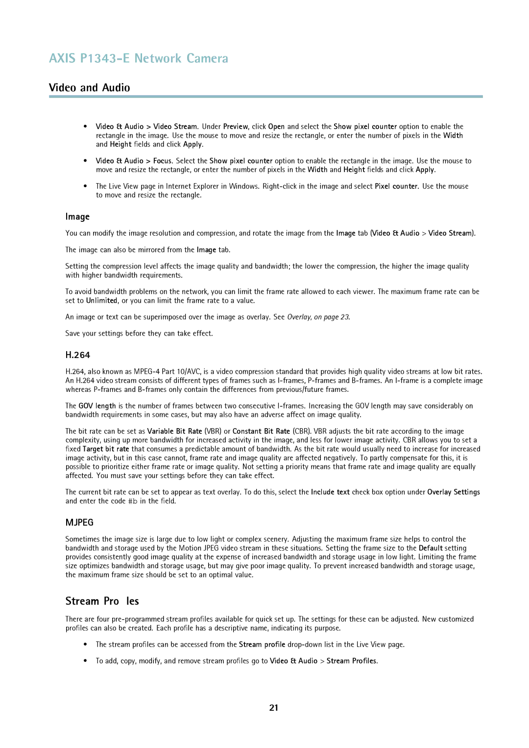 Axis Communications P1343-E user manual Stream Proﬁles, Image, 264 