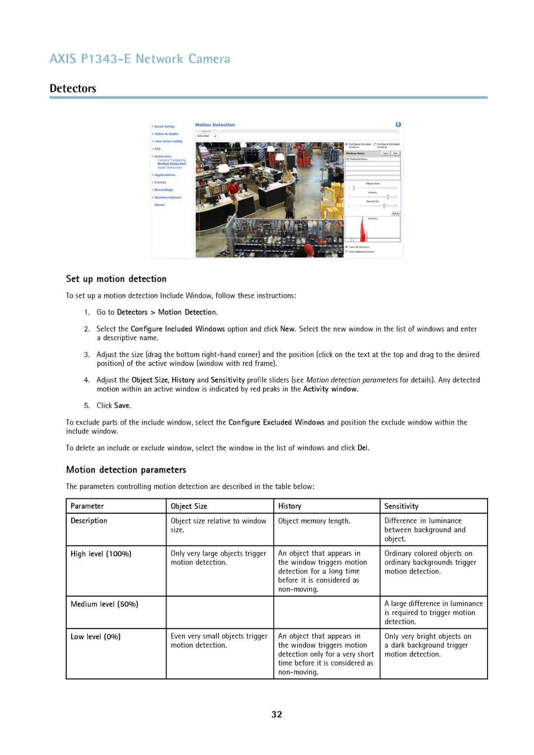 Axis Communications P1343-E user manual Set up motion detection, Motion detection parameters 