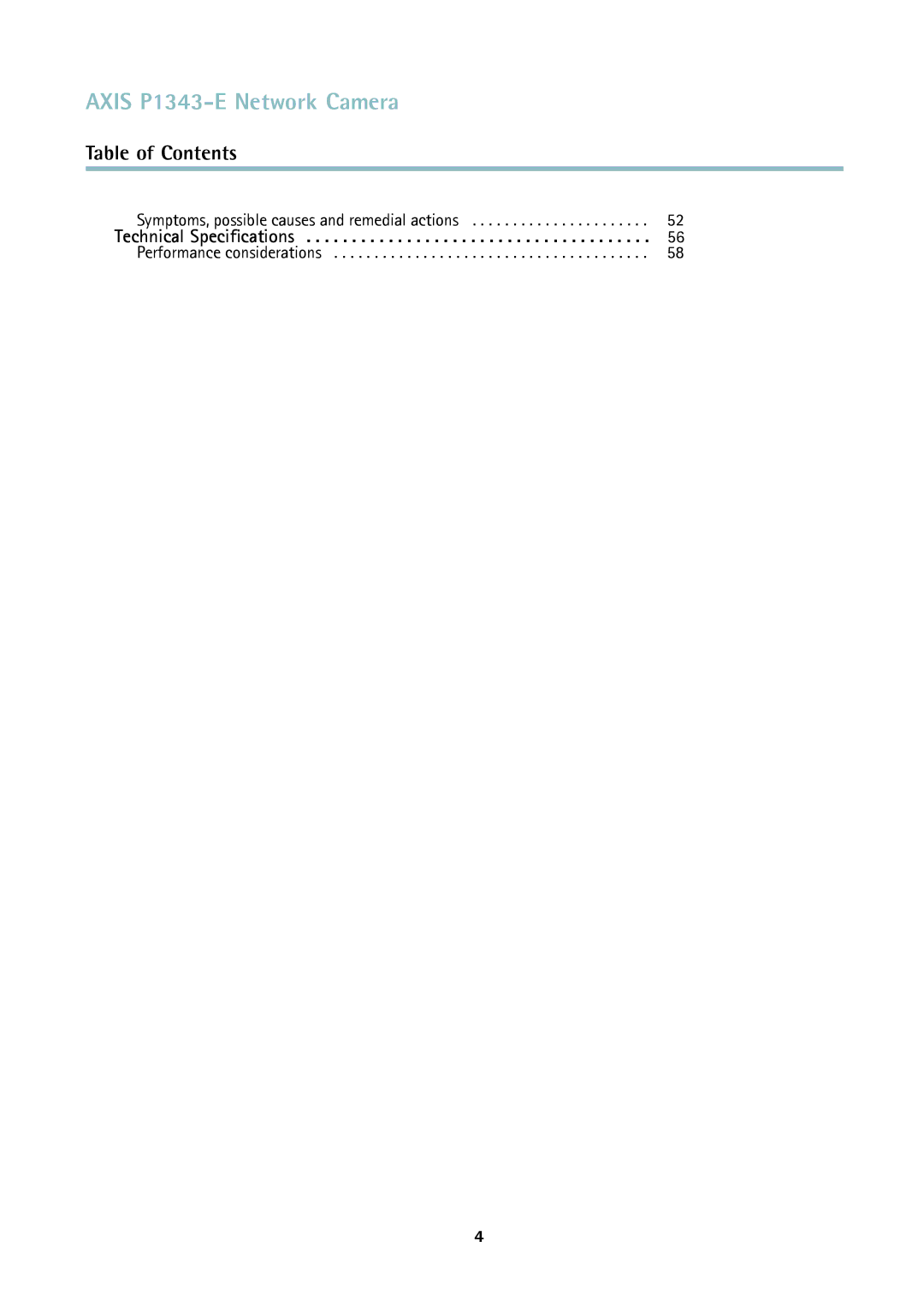 Axis Communications P1343-E user manual Technical Speciﬁcations 