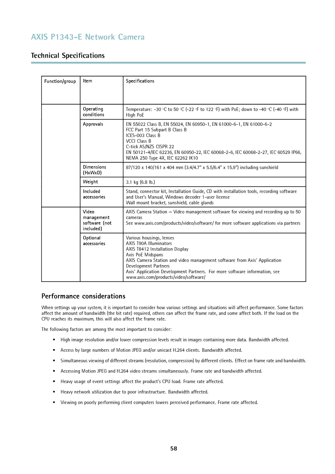 Axis Communications P1343-E user manual Performance considerations 