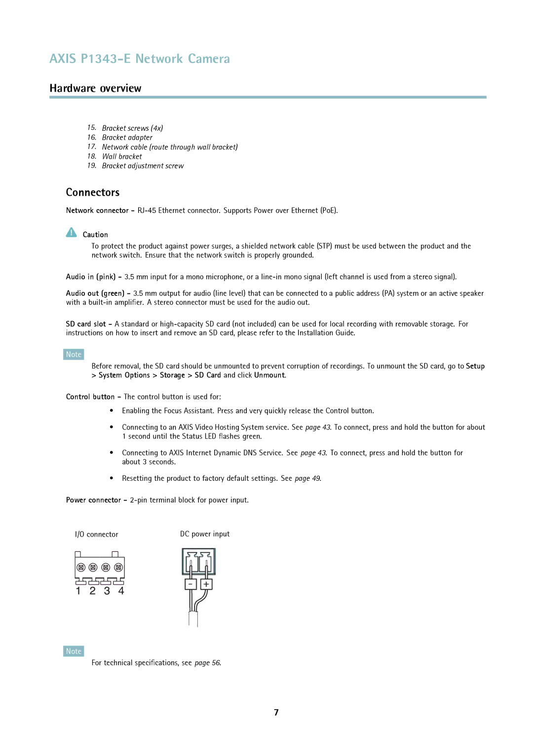 Axis Communications P1343-E user manual Connectors 