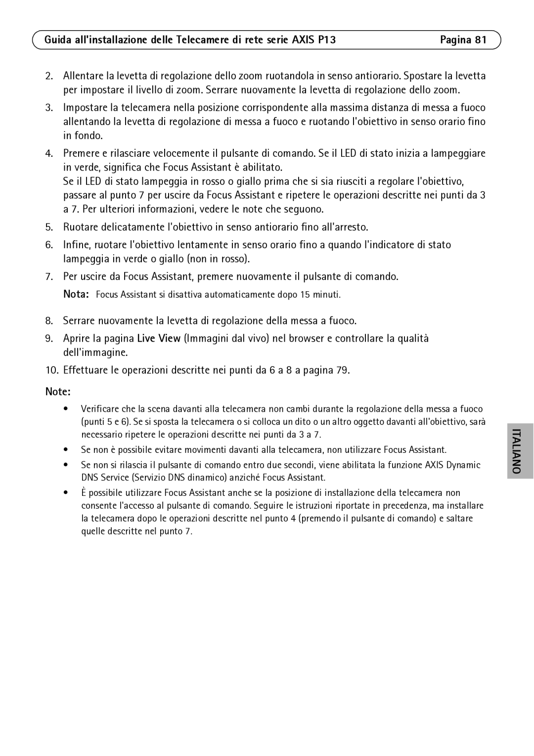 Axis Communications P1347, P1344, P1343, P1311 manual Italiano 