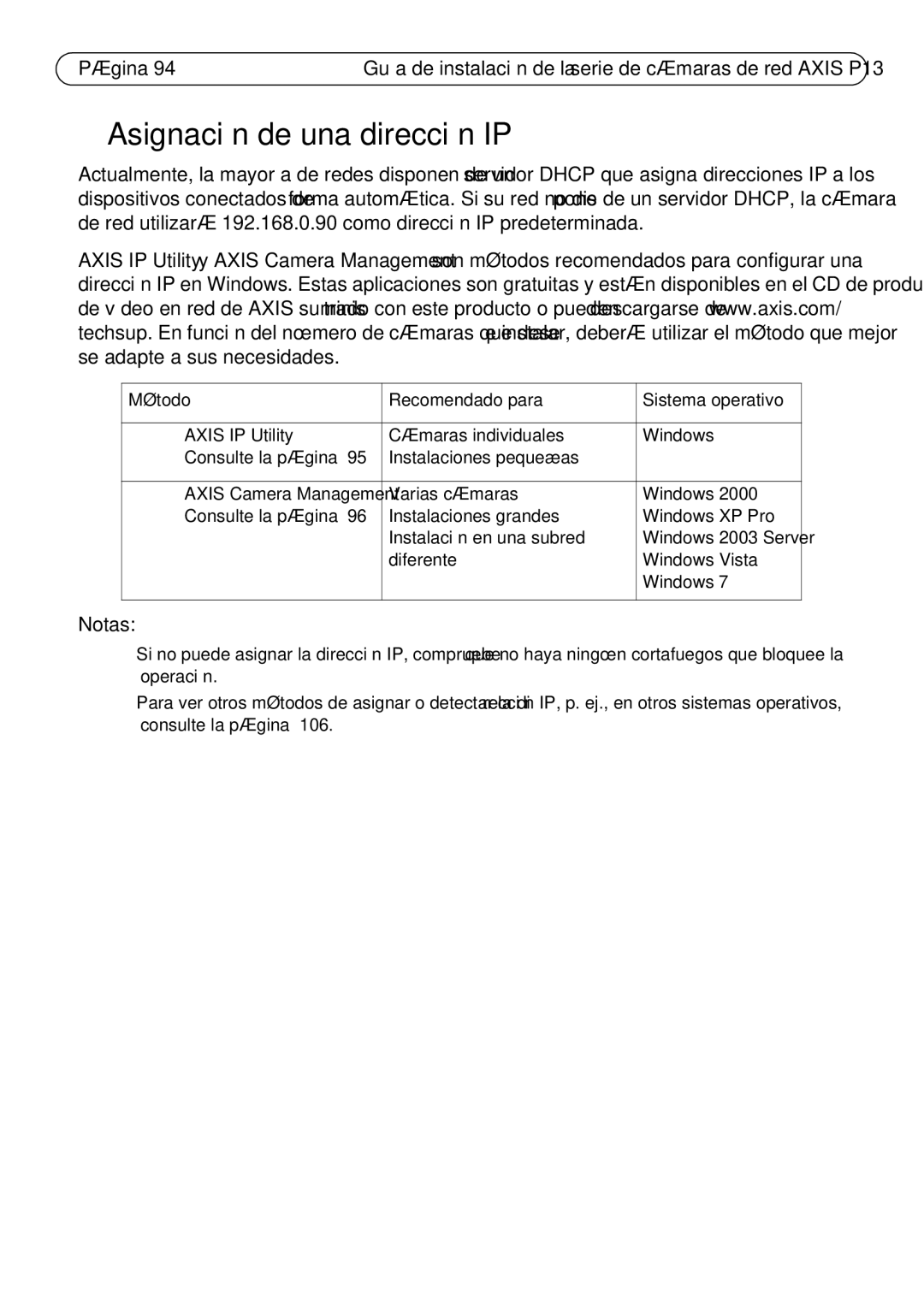 Axis Communications P1343, P1344, P1347, P1311 manual Asignación de una dirección IP, Notas, Método Recomendado para 