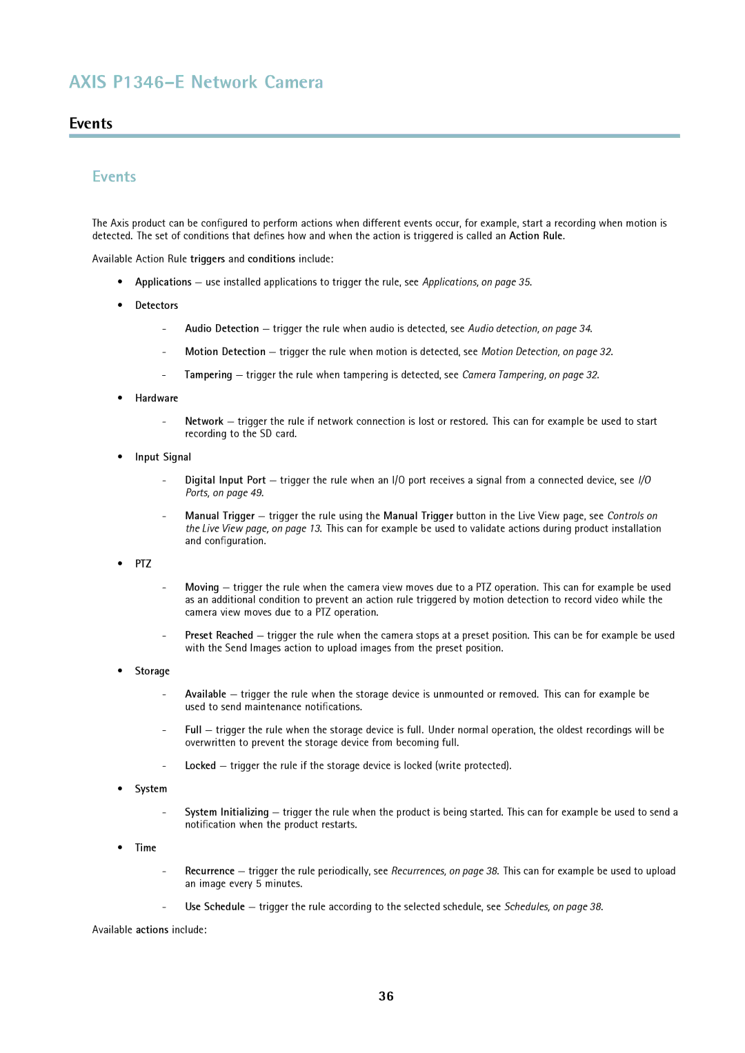 Axis Communications P1346-E user manual Events 