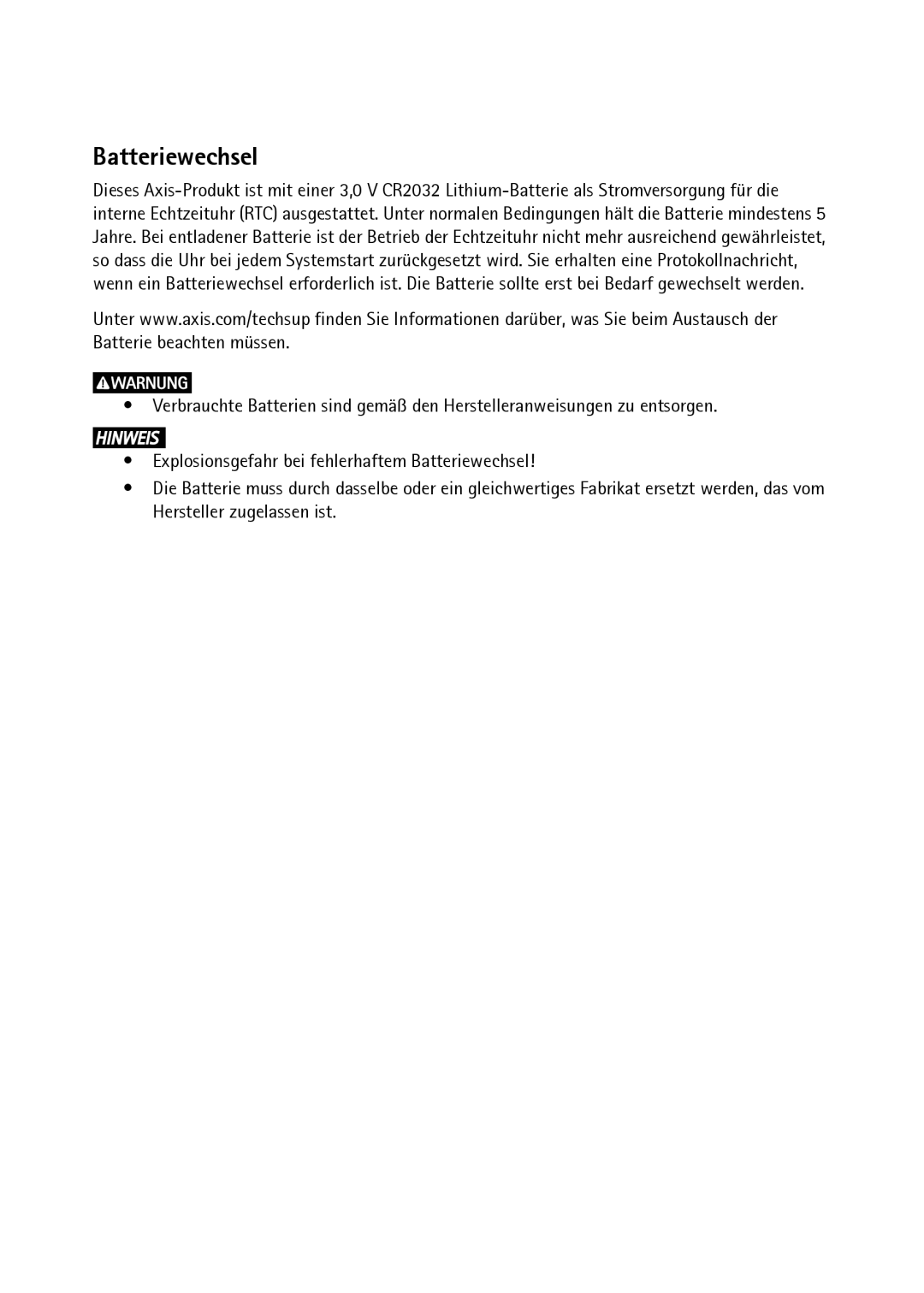 Axis Communications P1353, P1354 manual Batteriewechsel 