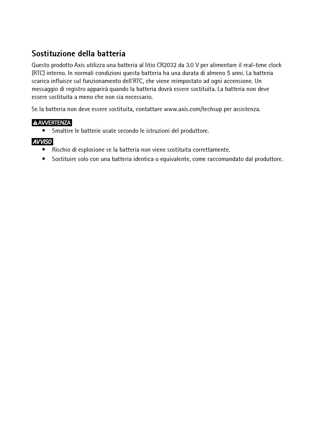 Axis Communications P1353, P1354 manual Sostituzione della batteria 