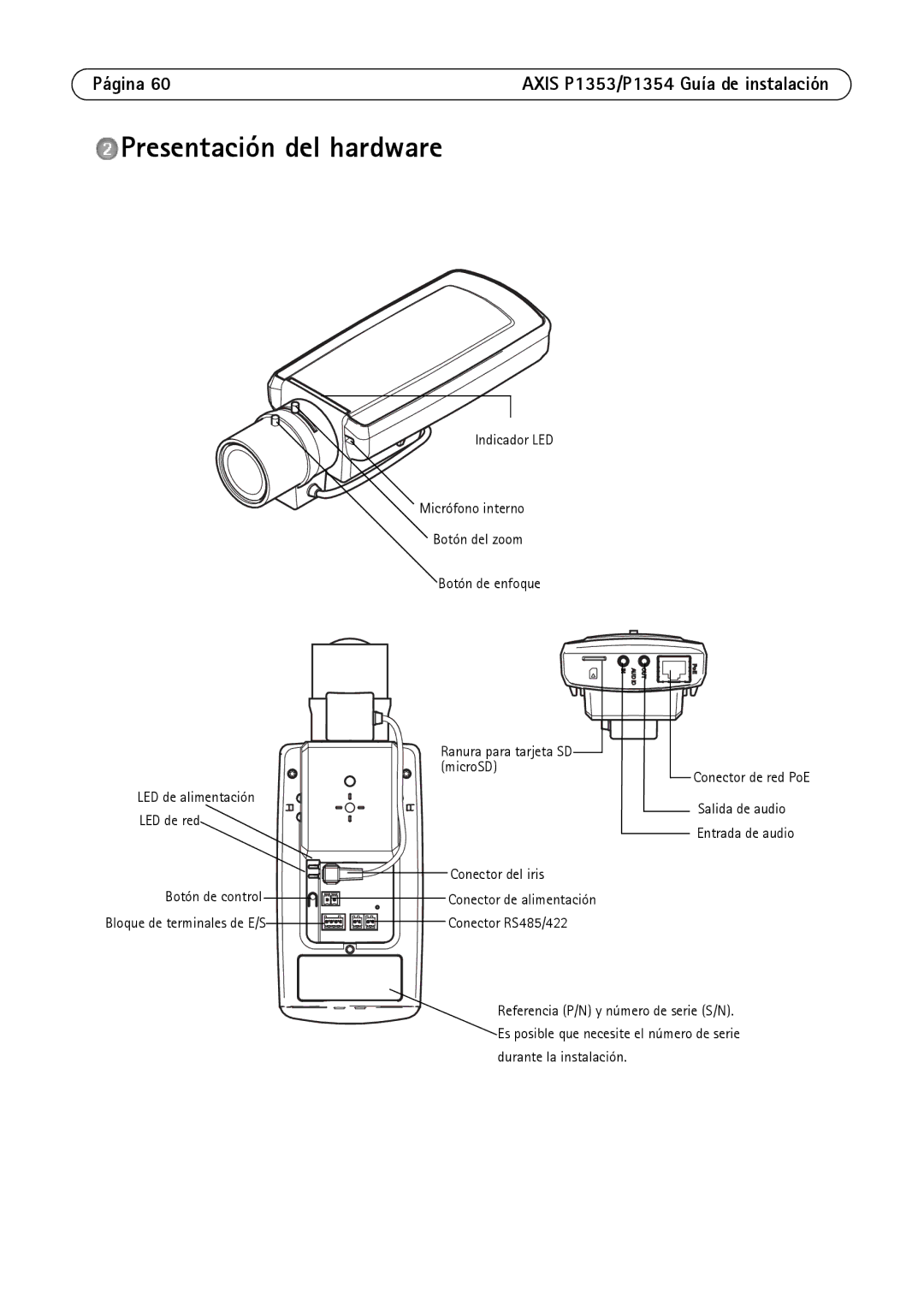 Axis Communications P1353, P1354 manual Presentación del hardware, Conector RS485/422 