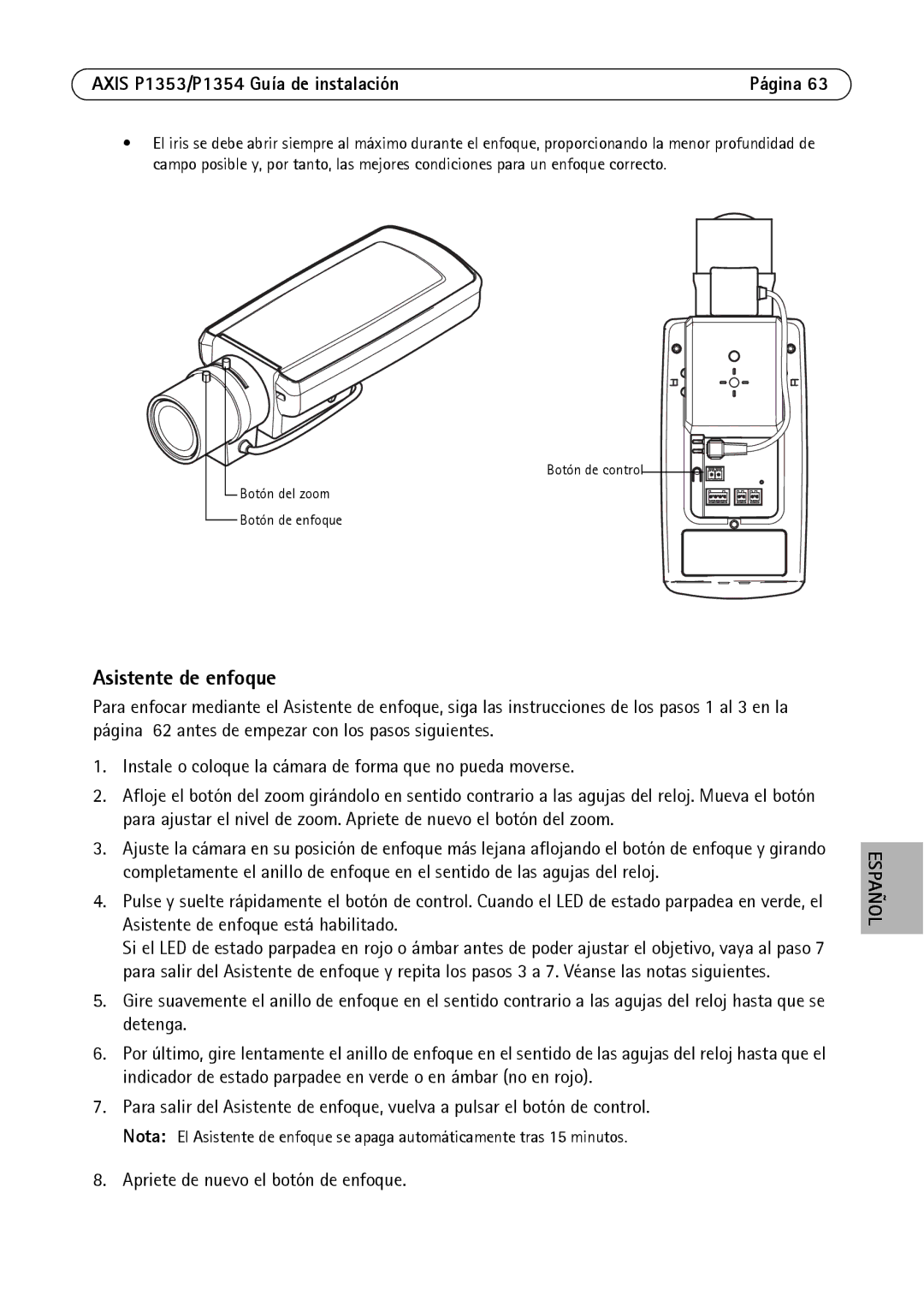 Axis Communications P1354, P1353 manual Asistente de enfoque 