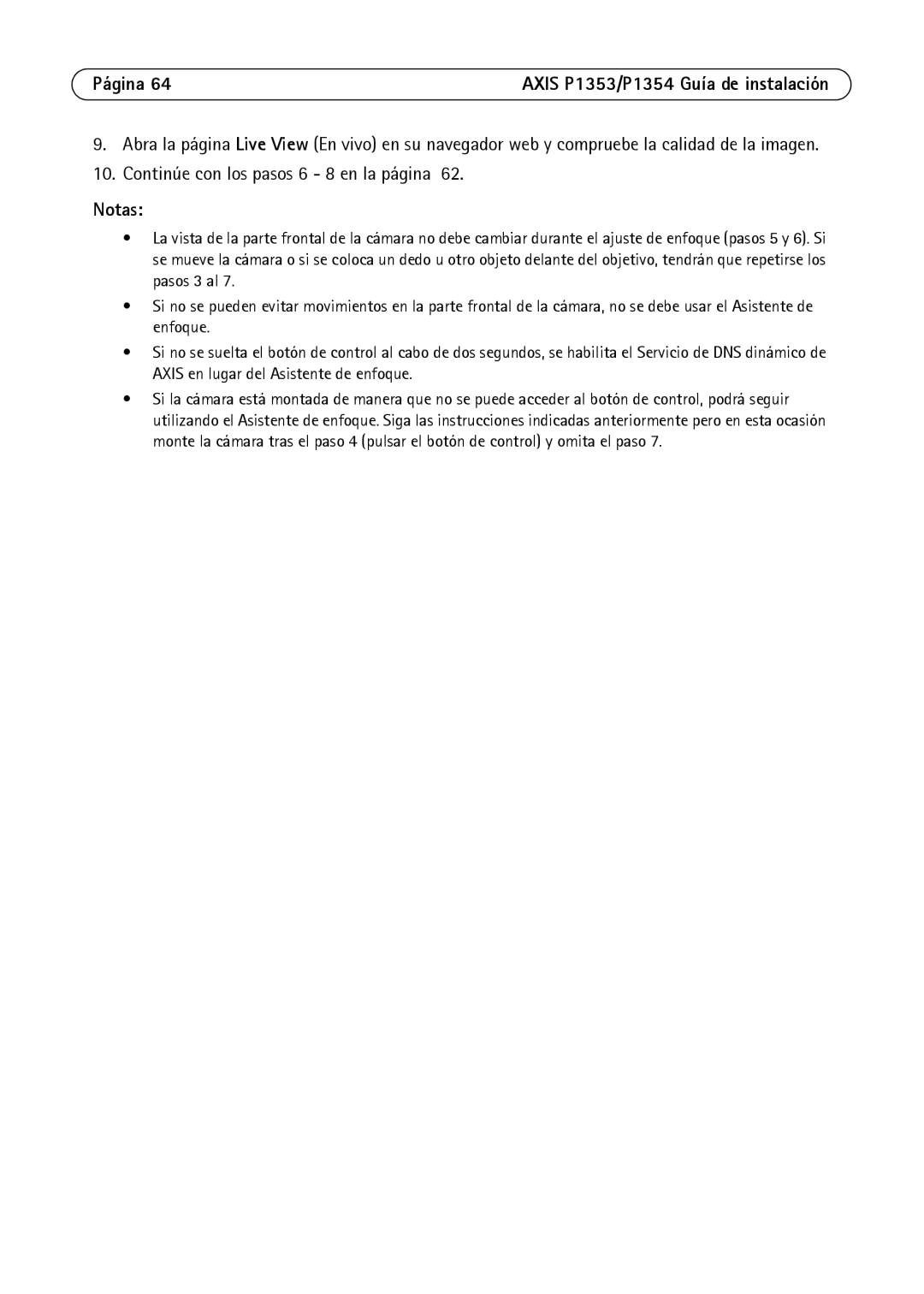 Axis Communications P1353, P1354 manual Continúe con los pasos 6 8 en la página 