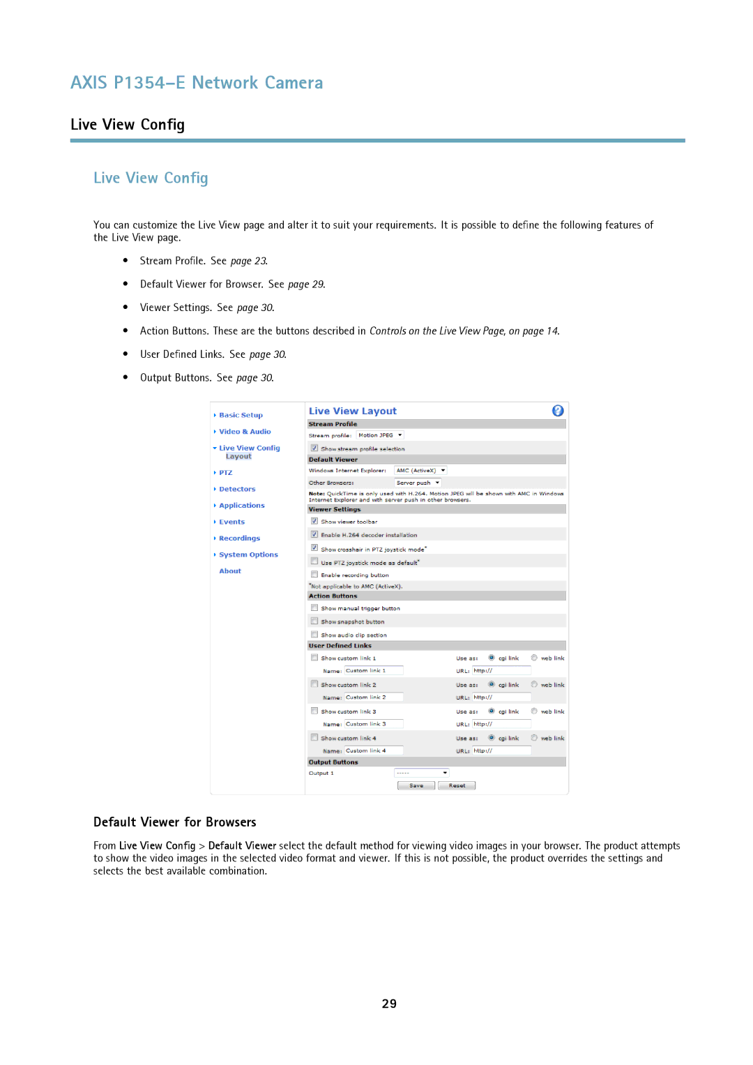 Axis Communications P1354-E user manual Live View Config, Default Viewer for Browsers 