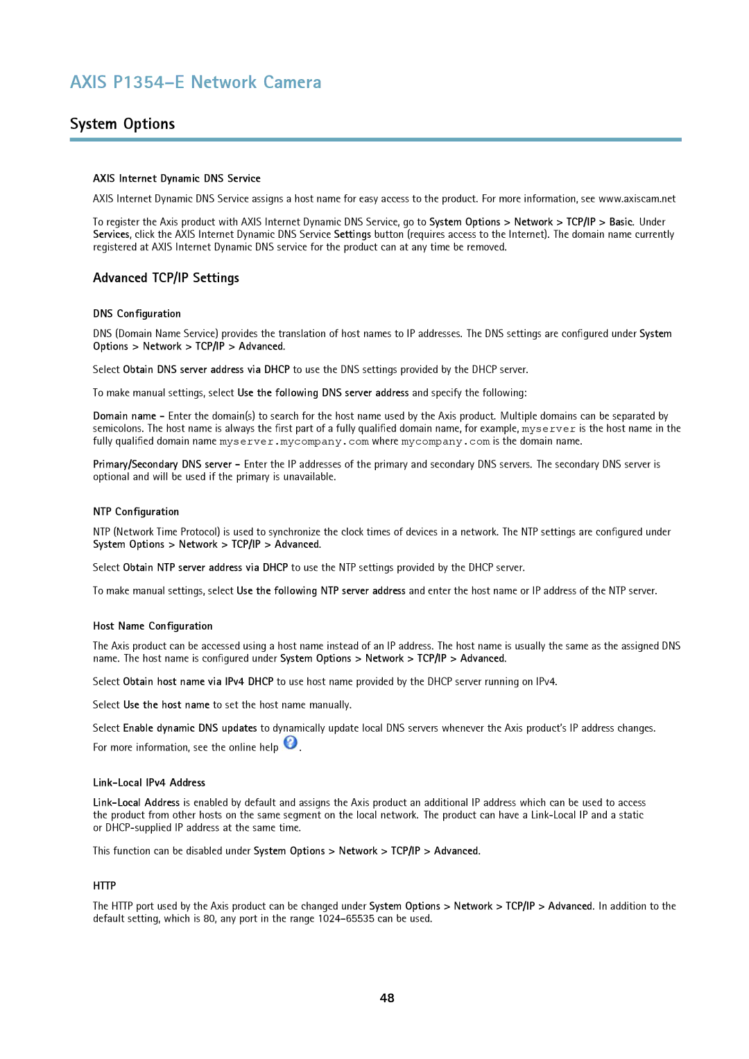 Axis Communications P1354-E user manual Advanced TCP/IP Settings 