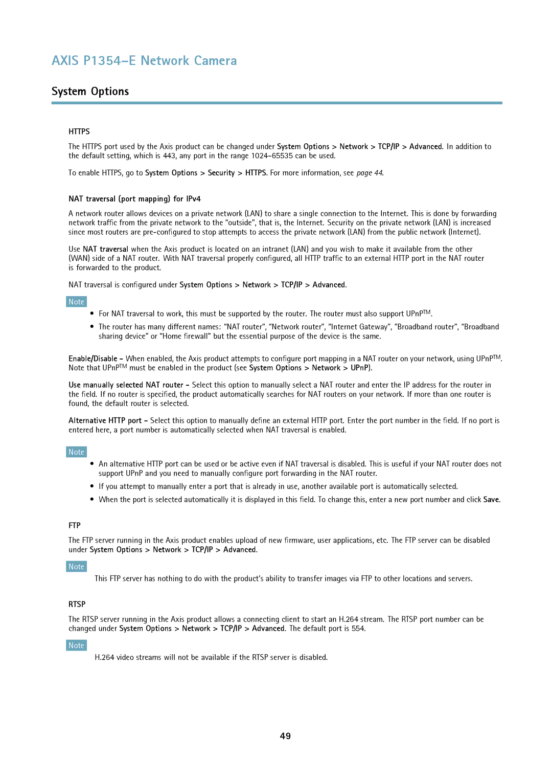 Axis Communications P1354-E user manual Https, NAT traversal port mapping for IPv4 