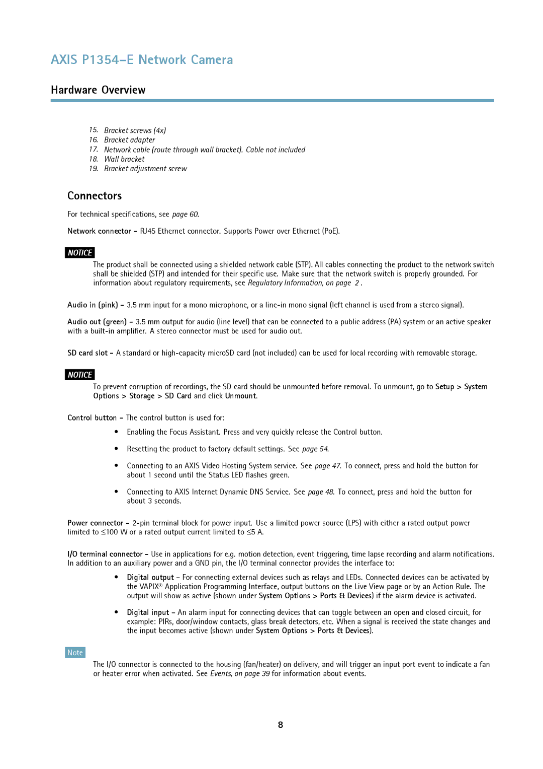 Axis Communications P1354-E user manual Connectors 