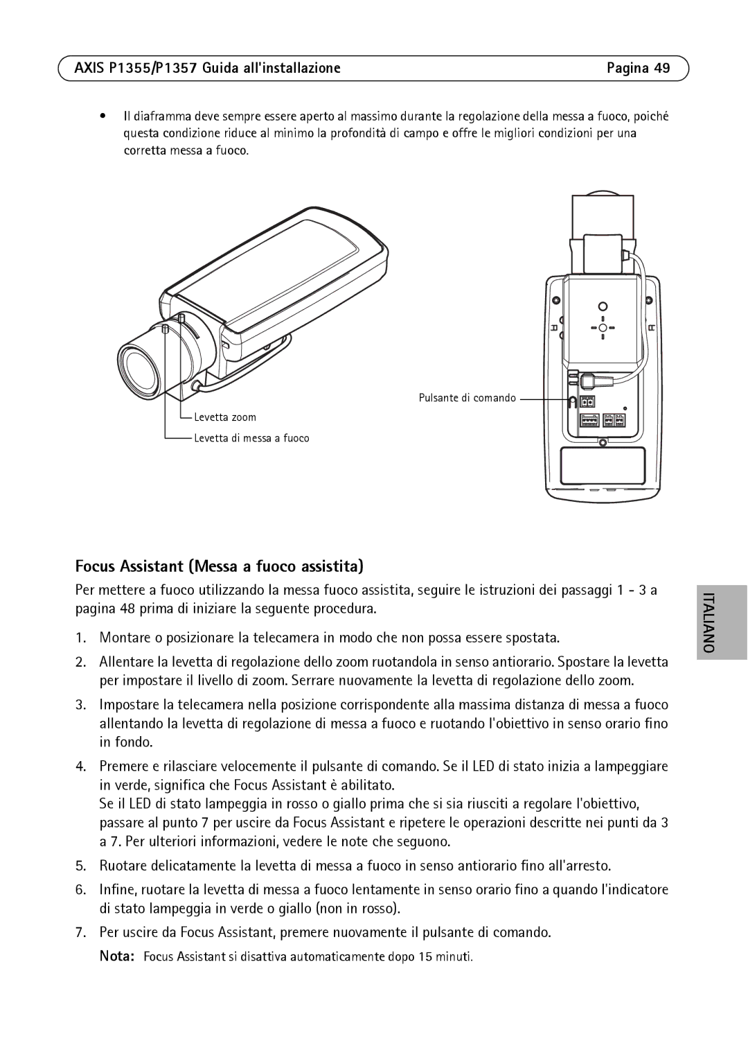 Axis Communications P1355, P1357 manual Focus Assistant Messa a fuoco assistita 