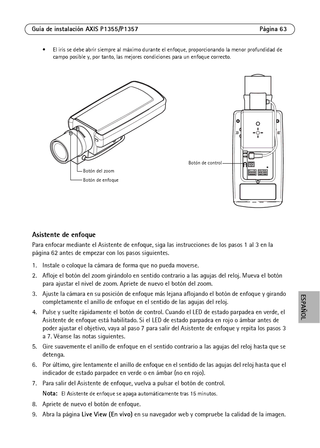 Axis Communications P1355, P1357 manual Asistente de enfoque 