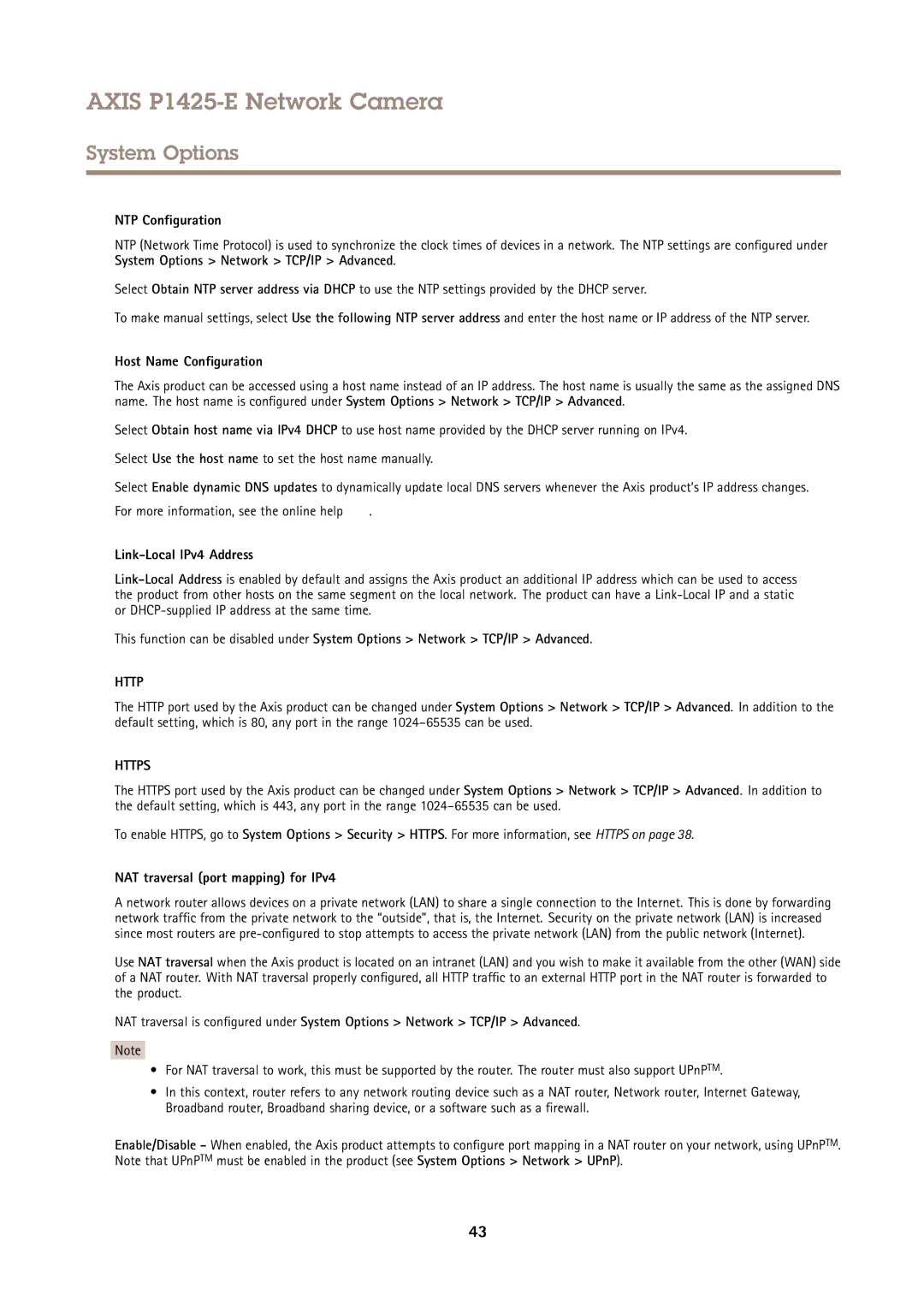 Axis Communications P1425-E user manual NTP Configuration, Host Name Configuration, Link-Local IPv4 Address 