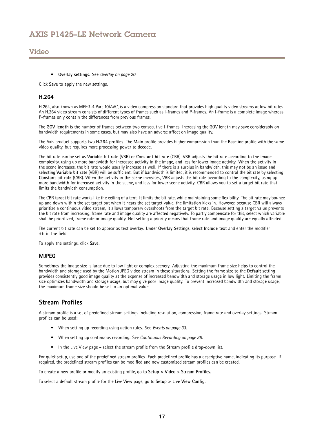 Axis Communications P1425LE user manual Stream Profiles, 264 