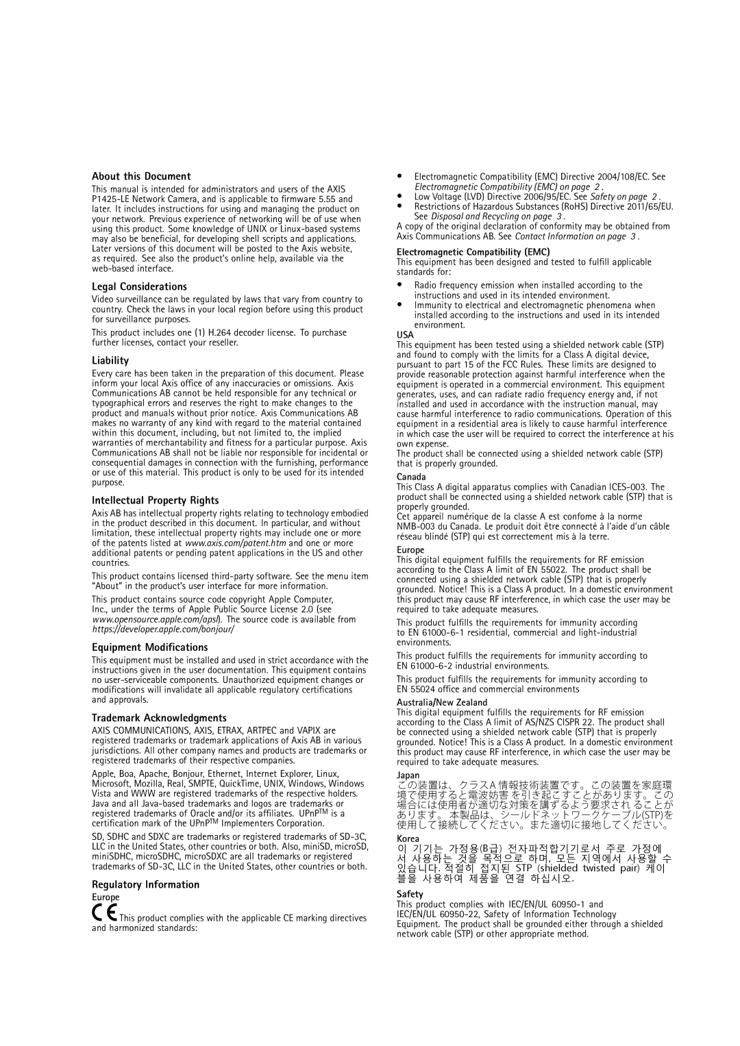 Axis Communications P1425LE user manual About this Document, Legal Considerations, Liability, Intellectual Property Rights 