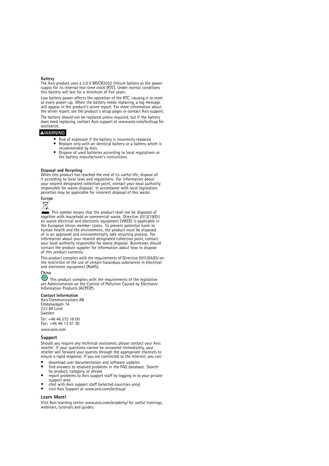 Axis Communications P1425LE user manual Support, Learn More 