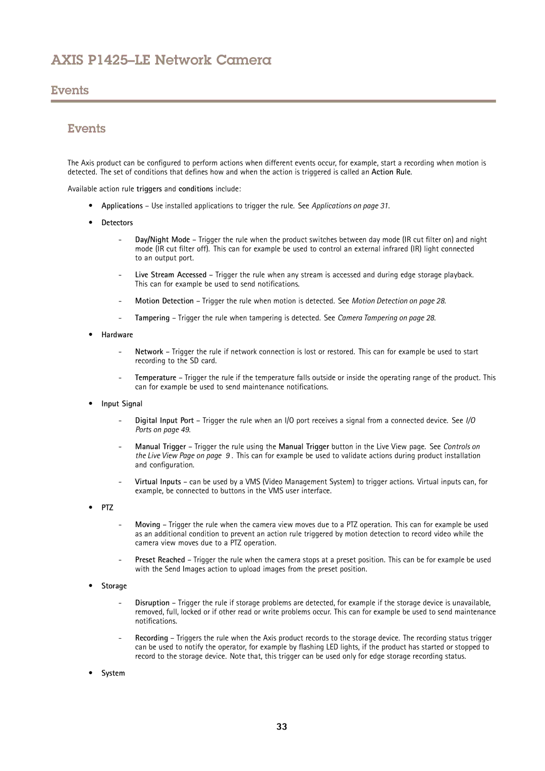 Axis Communications P1425LE user manual Events 