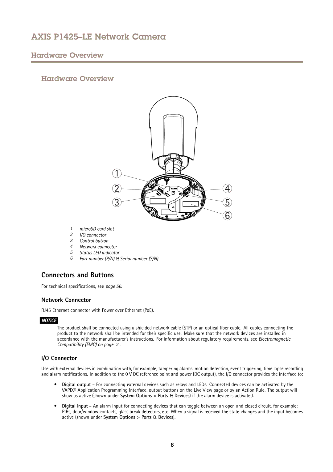 Axis Communications P1425LE user manual Hardware Overview, Connectors and Buttons, Network Connector 