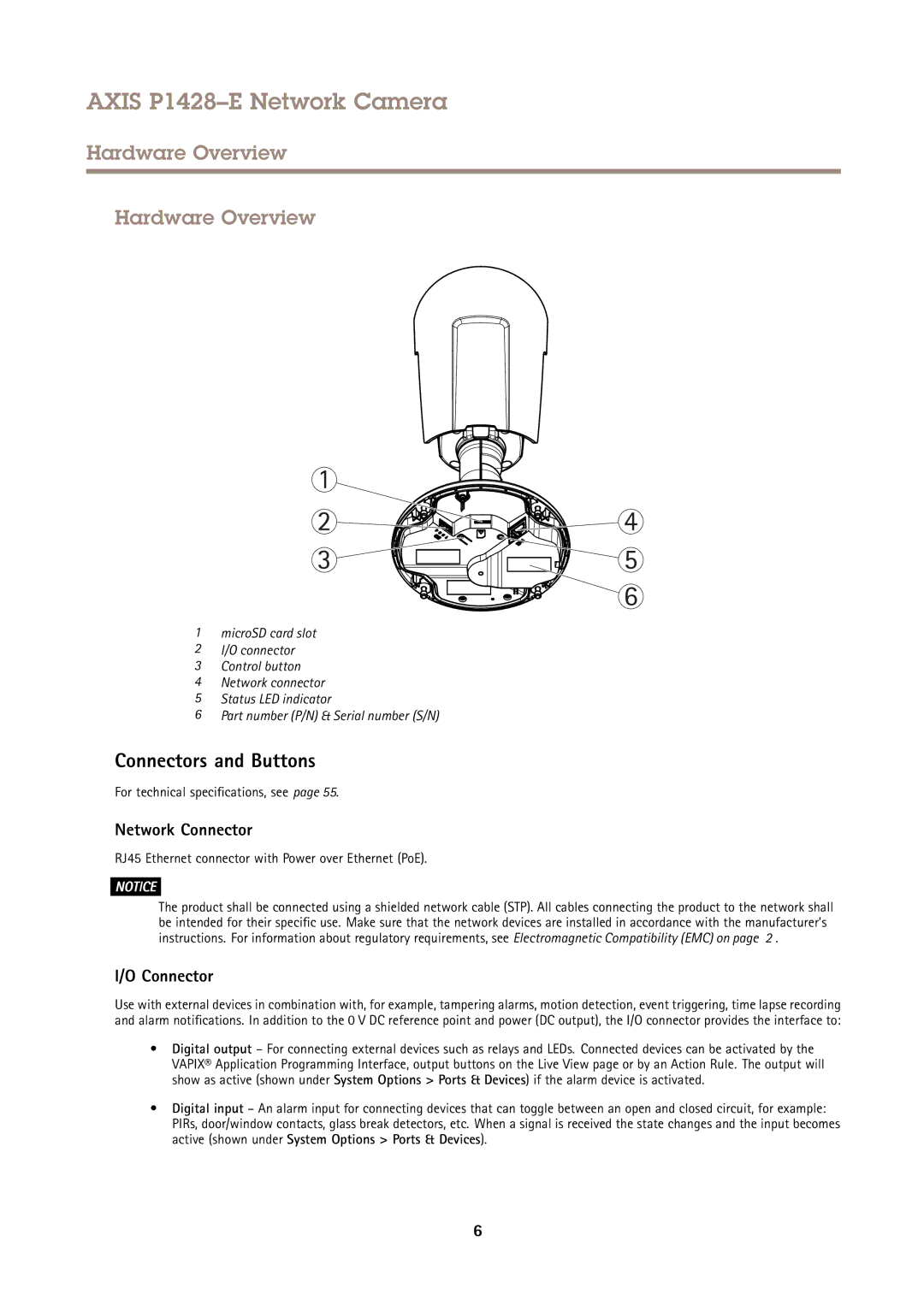 Axis Communications P1428-E user manual Hardware Overview, Connectors and Buttons, Network Connector 