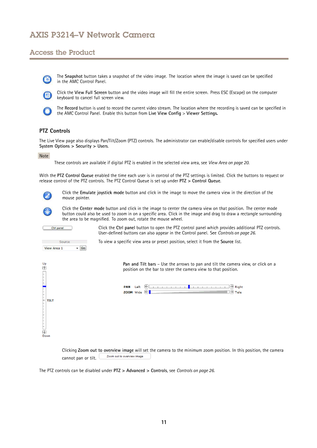 Axis Communications P3214-V user manual PTZ Controls 