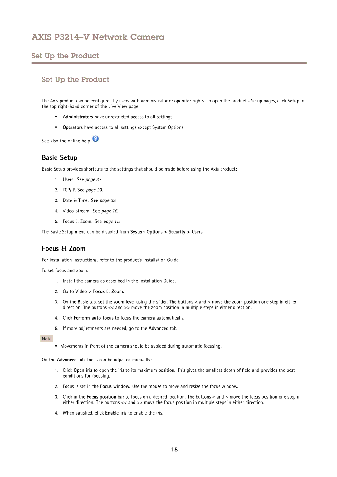 Axis Communications P3214-V user manual Set Up the Product, Basic Setup, Go to Video Focus & Zoom 