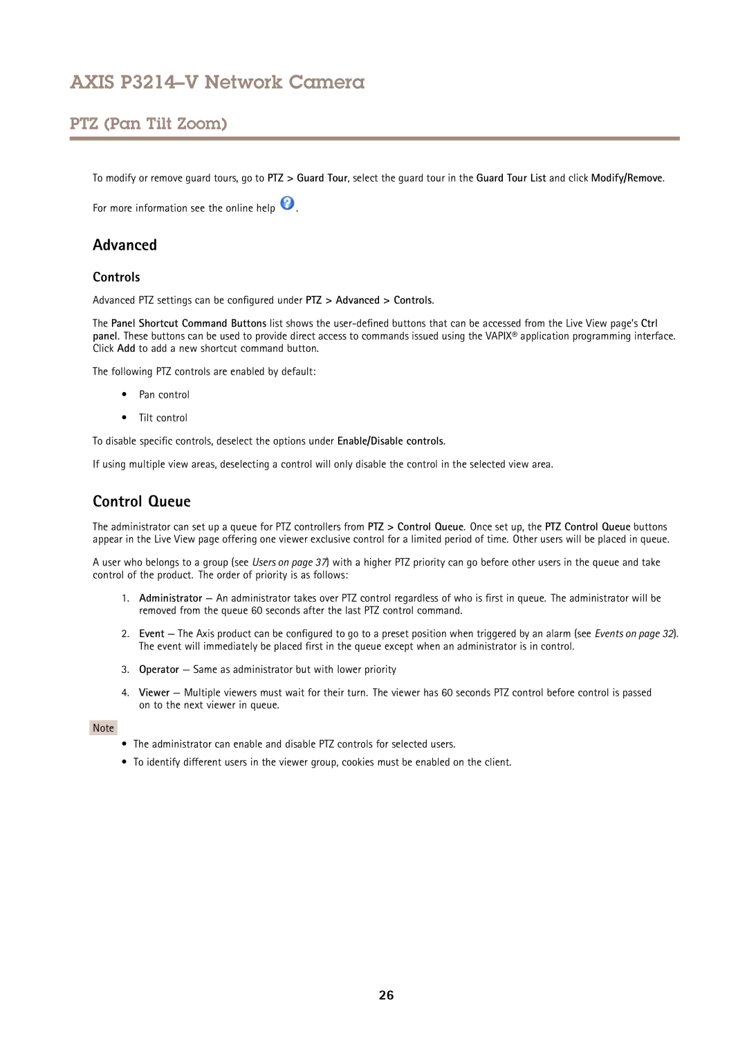 Axis Communications P3214-V user manual Advanced, Control Queue, Controls 