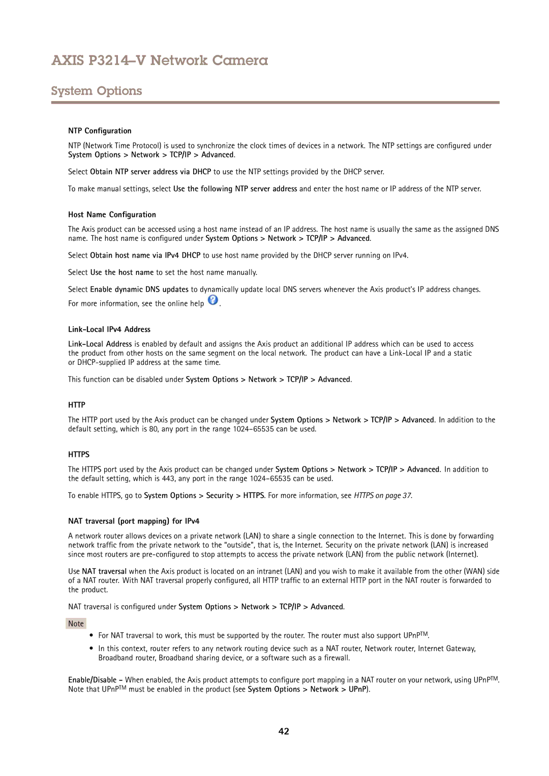 Axis Communications P3214-V user manual NTP Configuration, Host Name Configuration, Link-Local IPv4 Address 