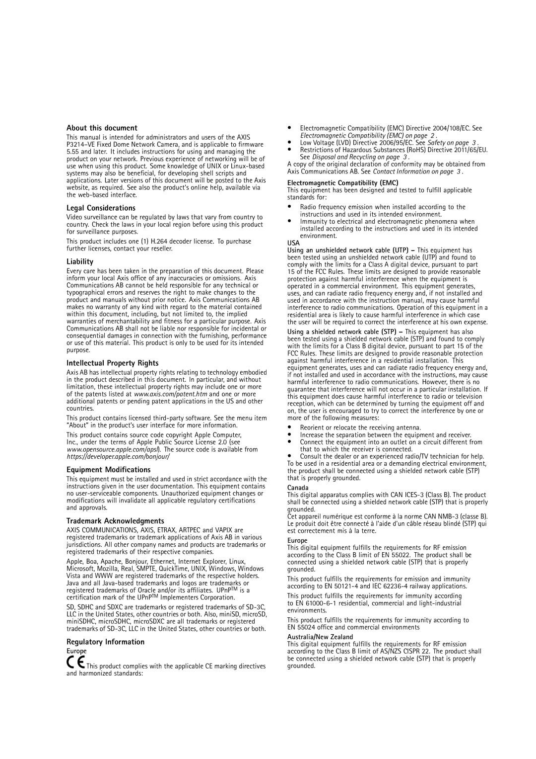 Axis Communications P3214-VE user manual About this document, Legal Considerations, Liability, Intellectual Property Rights 