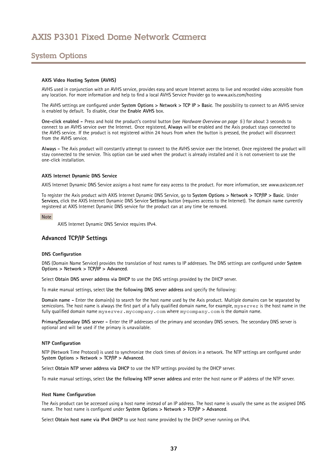 Axis Communications P3301 user manual Advanced TCP/IP Settings 