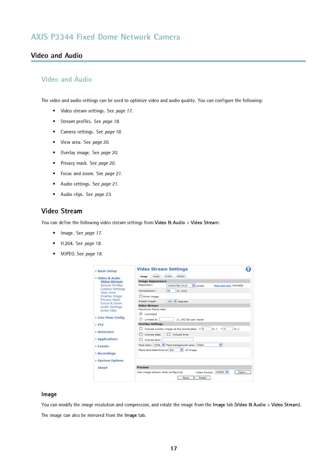 Axis Communications p3344 user manual Video and Audio, Video Stream, Image 