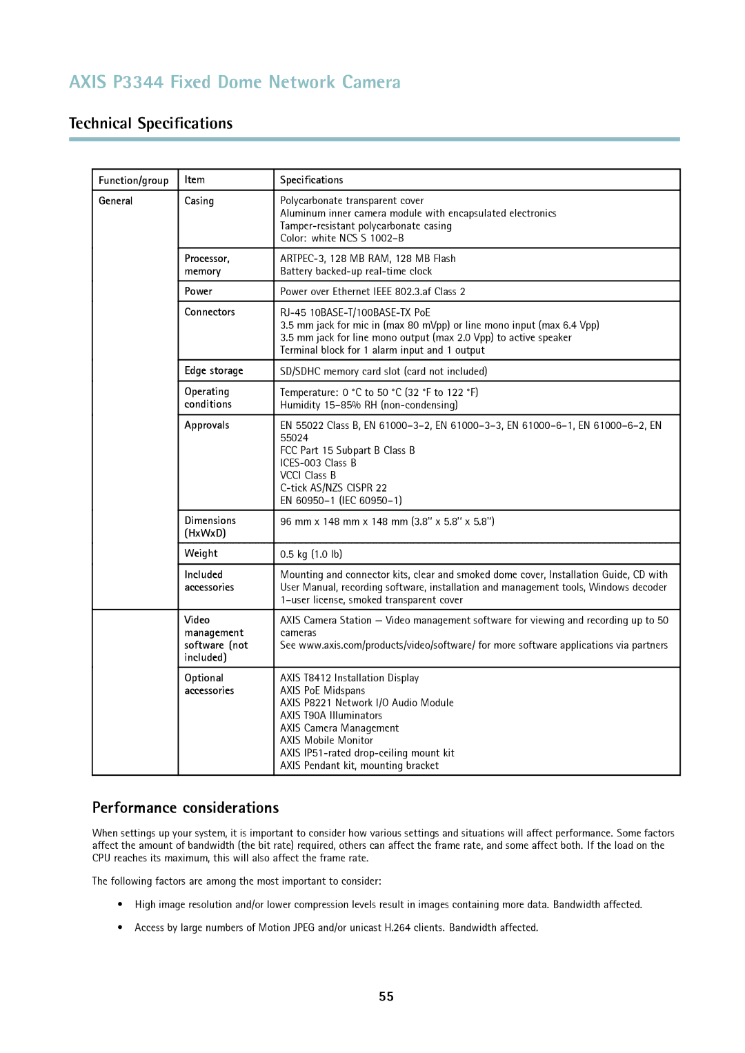 Axis Communications p3344 user manual Performance considerations 