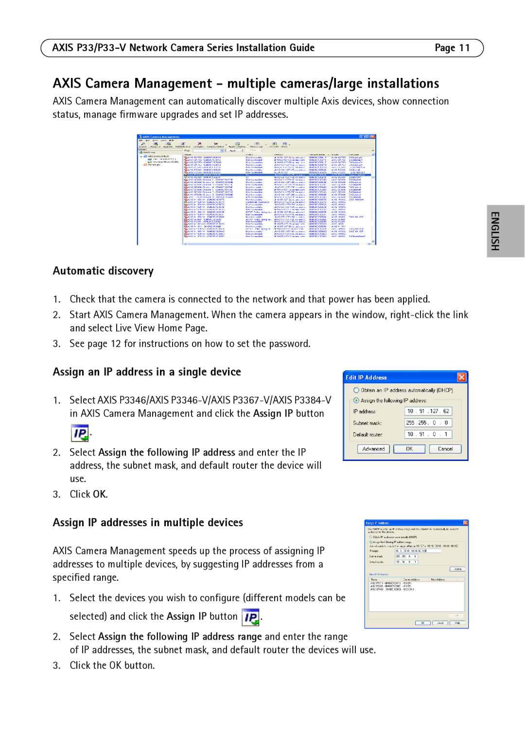 Axis Communications P3346-V manual Axis Camera Management multiple cameras/large installations 