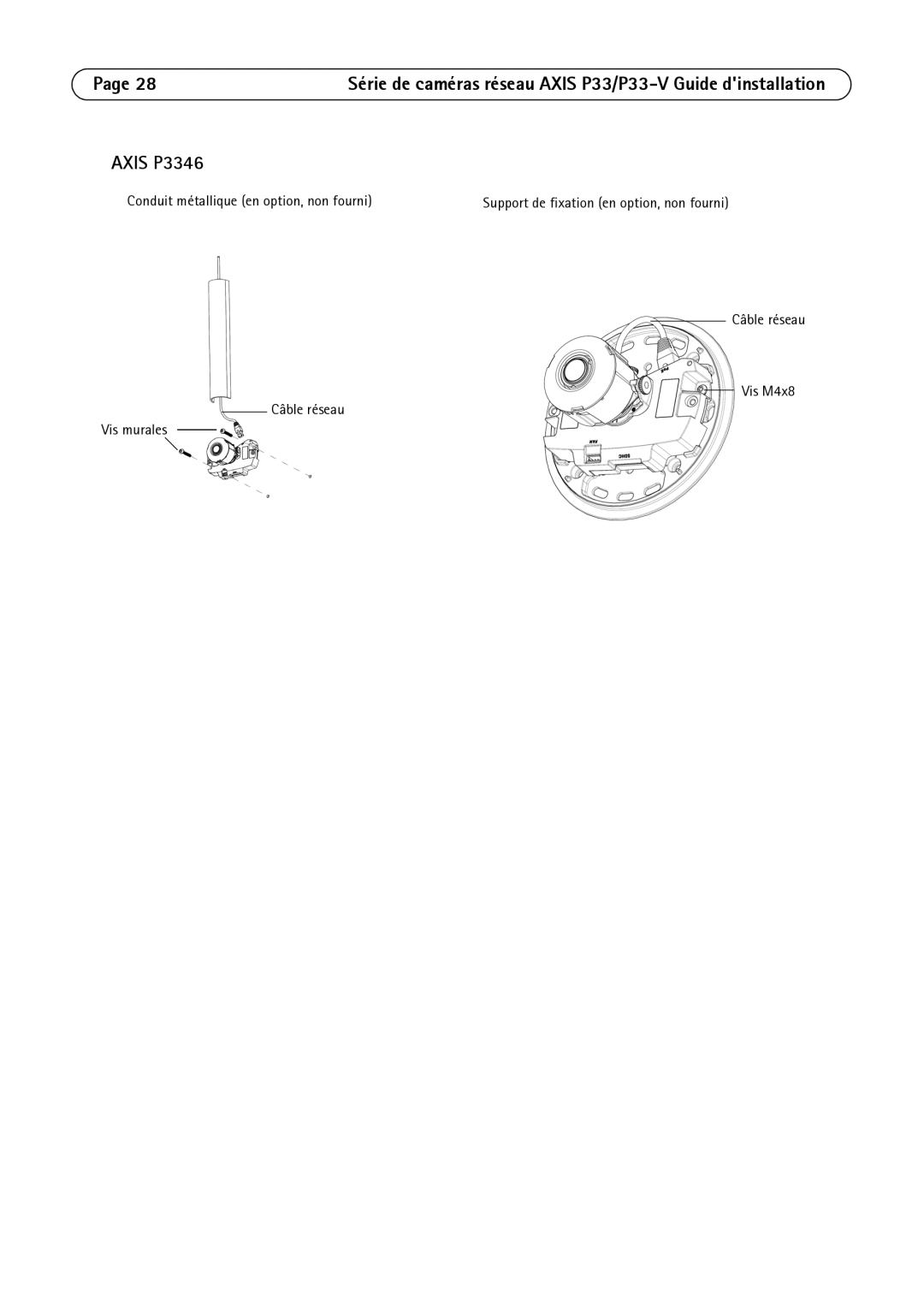 Axis Communications P3346-V manual Conduit métallique en option, non fourni 