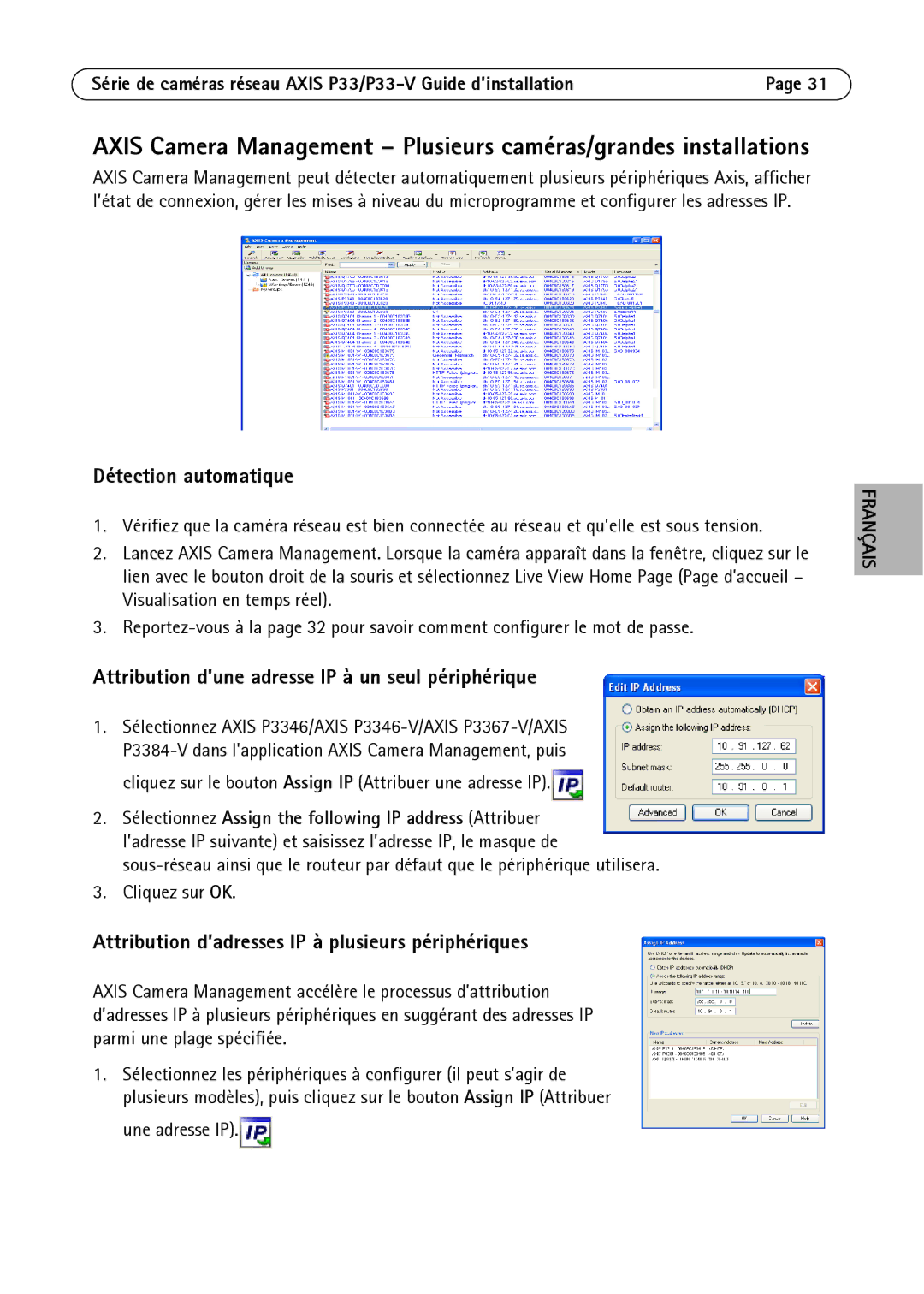 Axis Communications P3346-V manual Attribution dune adresse IP à un seul périphérique 
