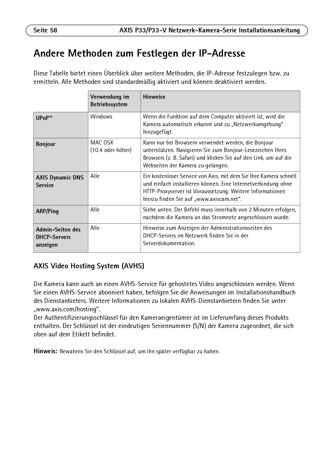 Axis Communications P3346-V manual Andere Methoden zum Festlegen der IP-Adresse, Hinweise, DHCP-Servers, Anzeigen 