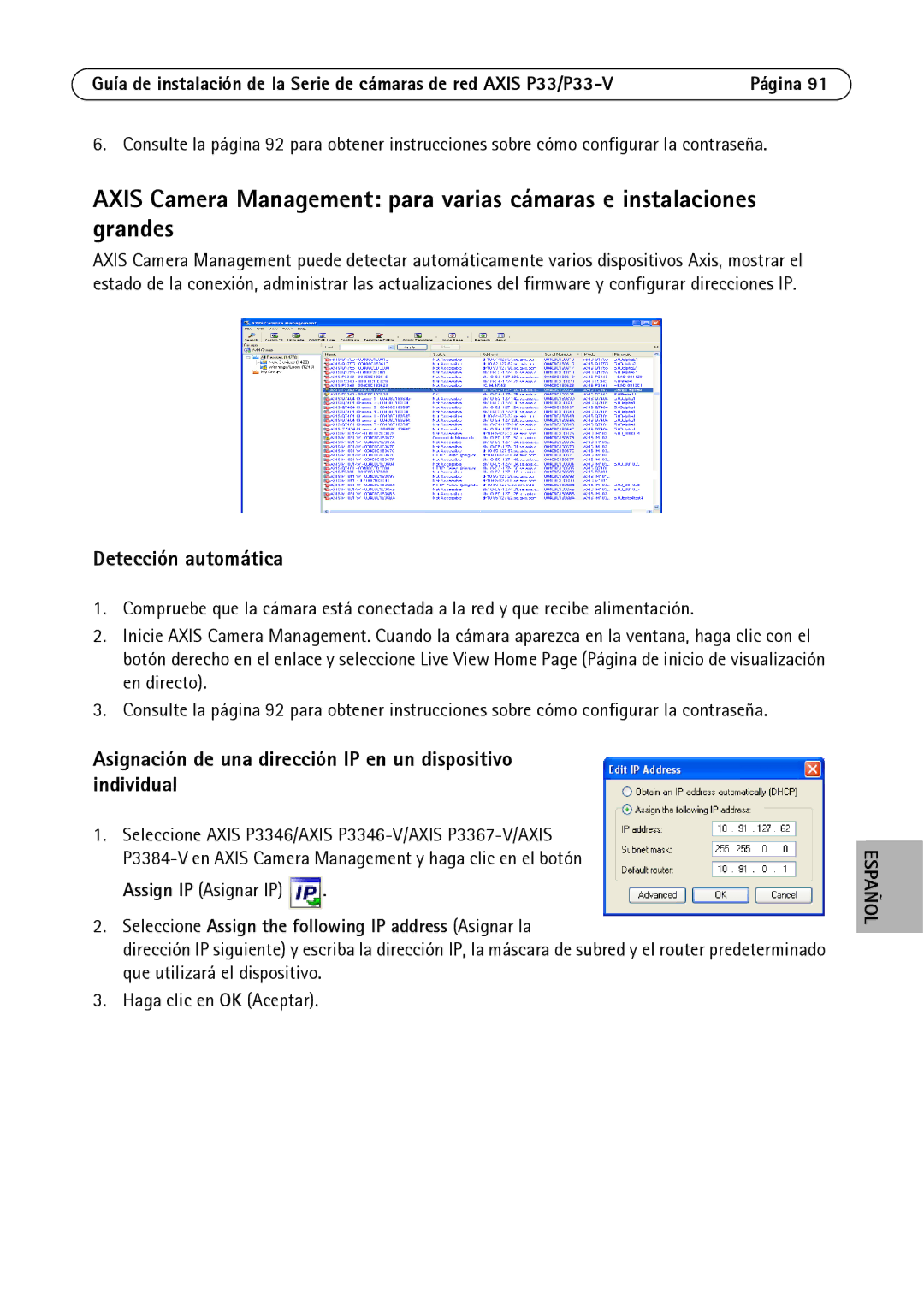 Axis Communications P3346-V manual Asignación de una dirección IP en un dispositivo individual 