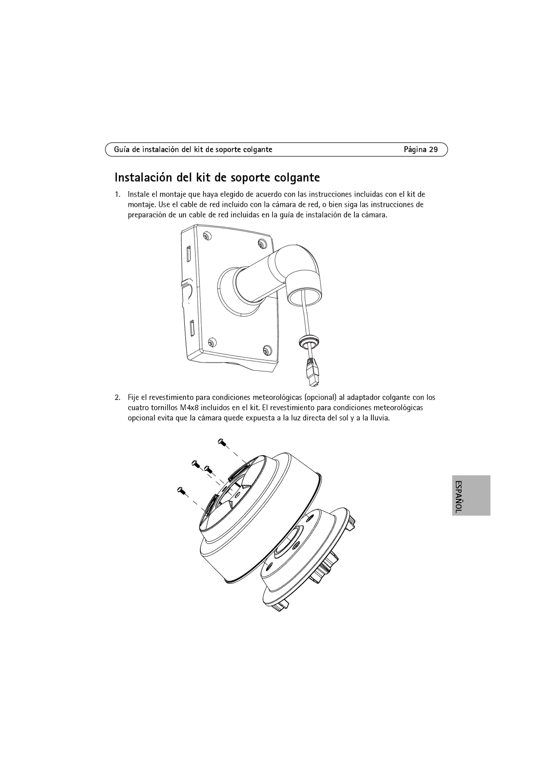 Axis Communications P3343-VE, P3346-VE, P3344-VE manual Instalación del kit de soporte colgante 