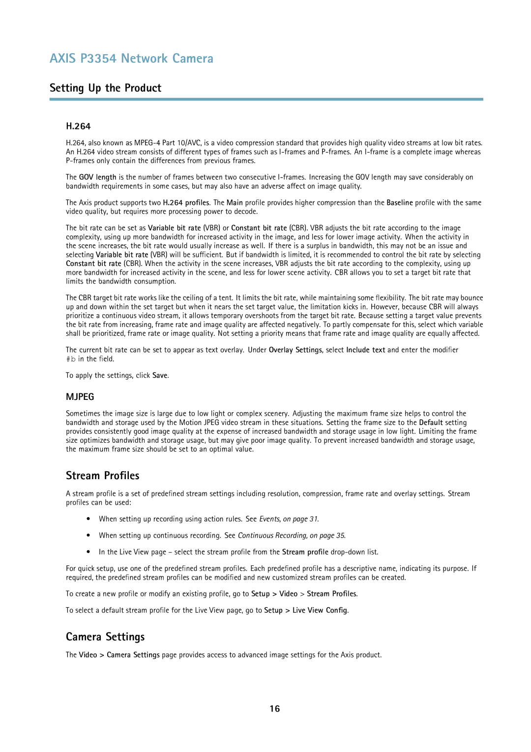 Axis Communications P3354 user manual Stream Profiles, Camera Settings, 264 