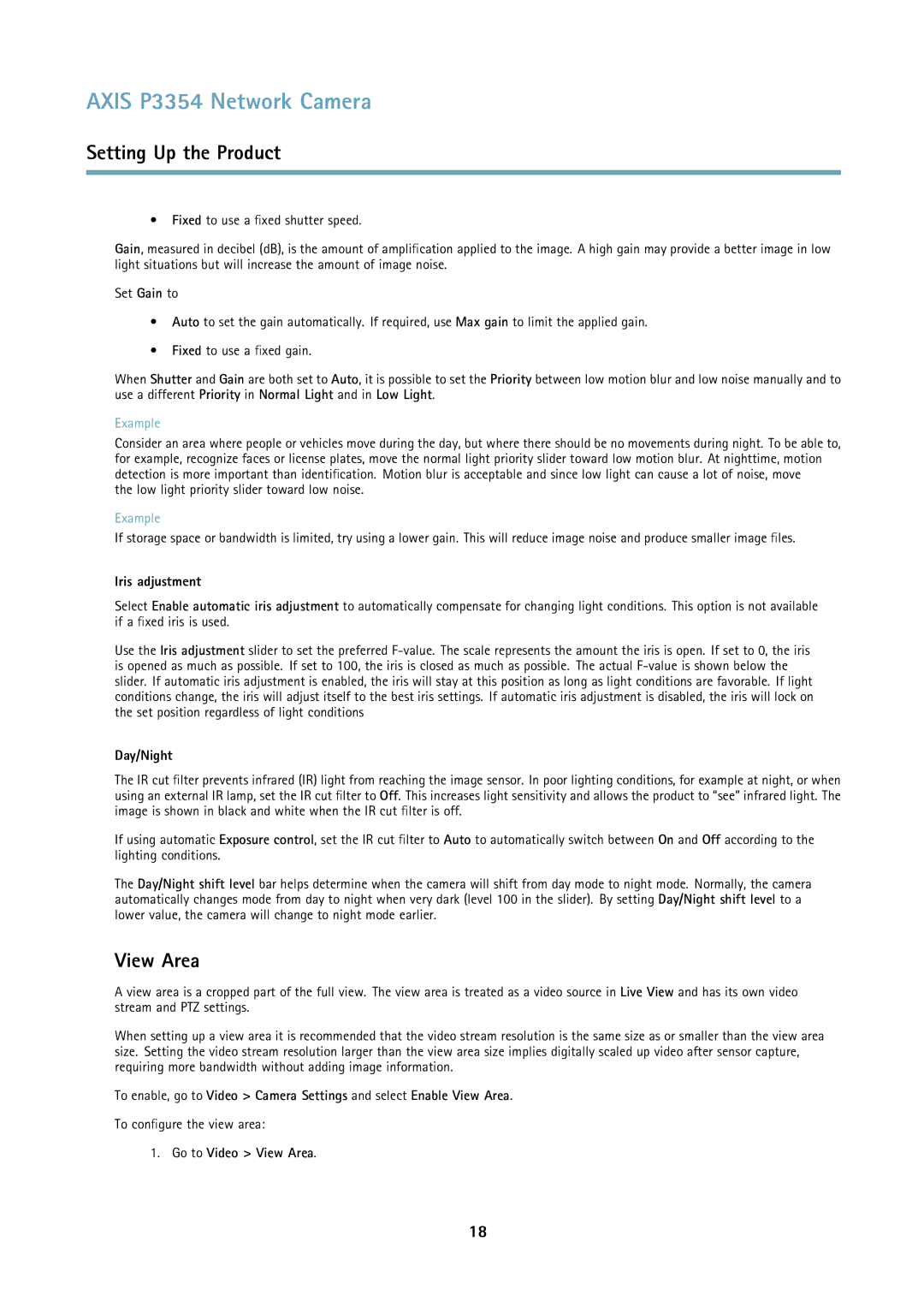 Axis Communications P3354 user manual Iris adjustment, Day/Night, Go to Video View Area 