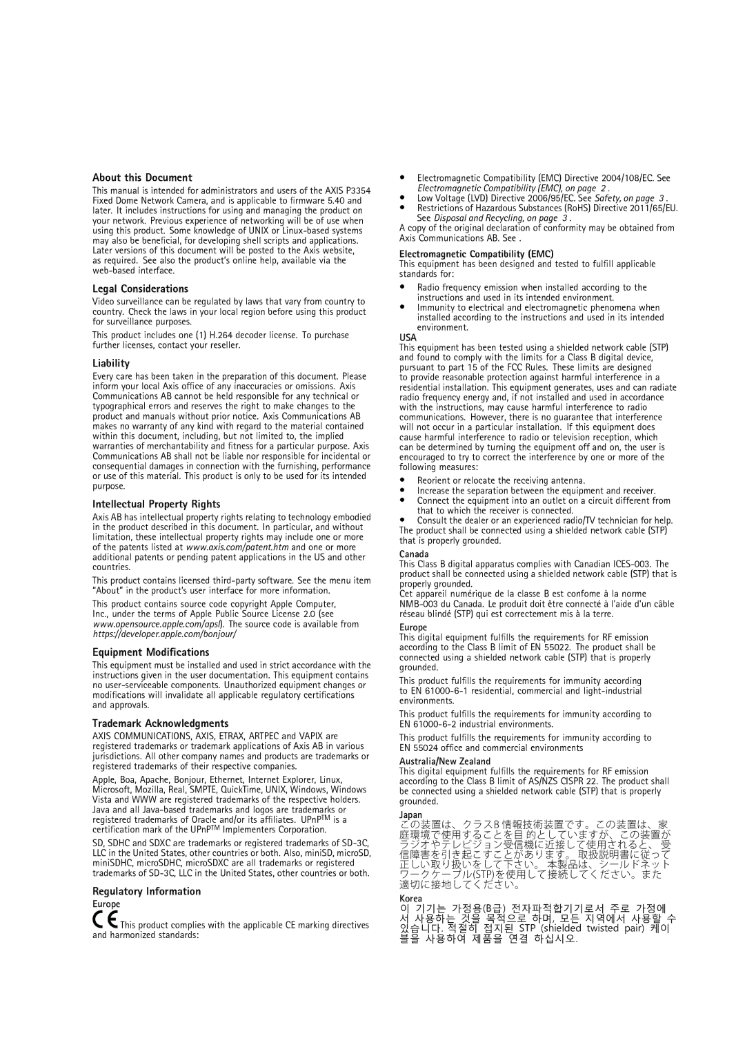 Axis Communications P3354 user manual About this Document, Legal Considerations, Liability, Intellectual Property Rights 