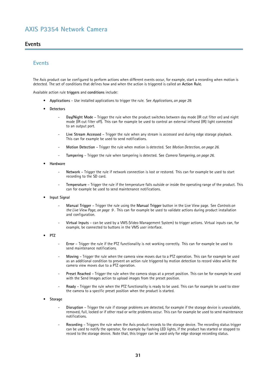 Axis Communications P3354 user manual Events 